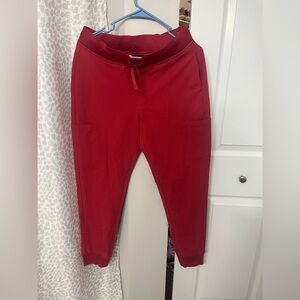 Red Scrub Jogger Pants with Drawstring